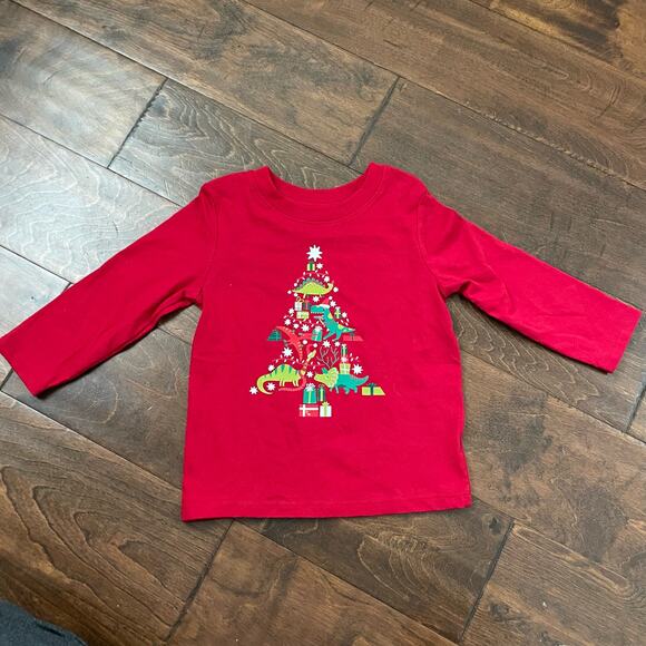 Cat & Jack Other - Cat and Jack Boys 18 Month Christmas Top Dinosaurs Tree Red Long Sleeve Shirt